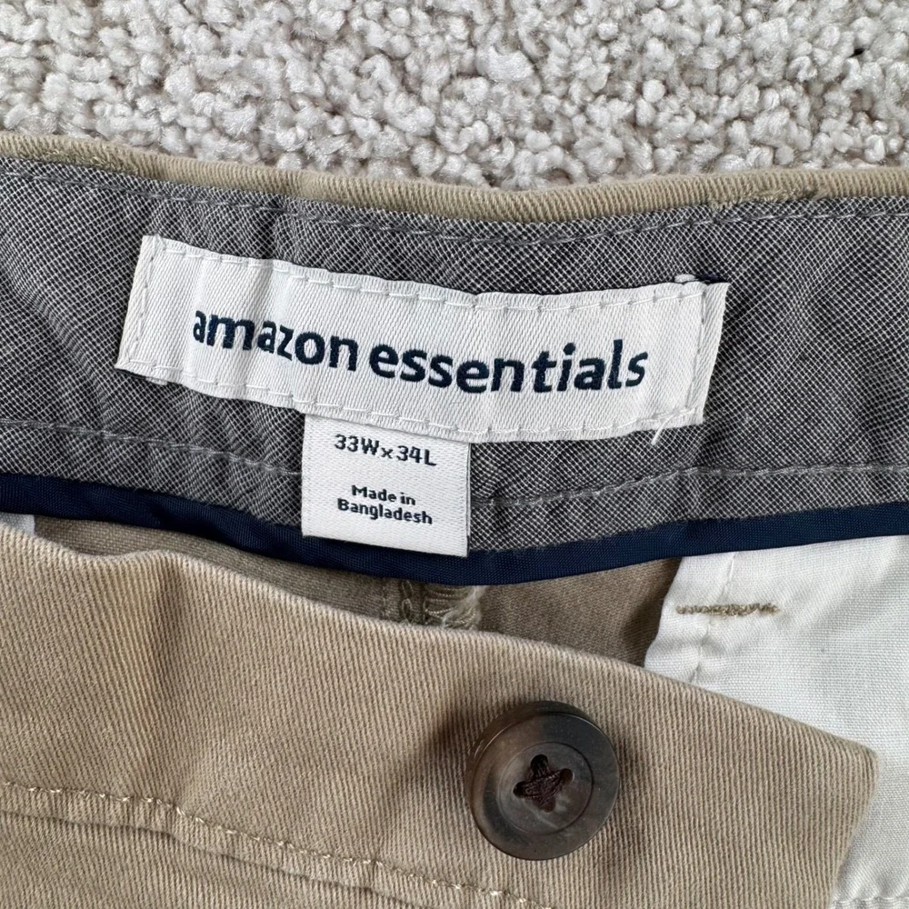 Amazon Essentials Mens Slim Fit Khaki Chinos Pants 33x34 NEW‎